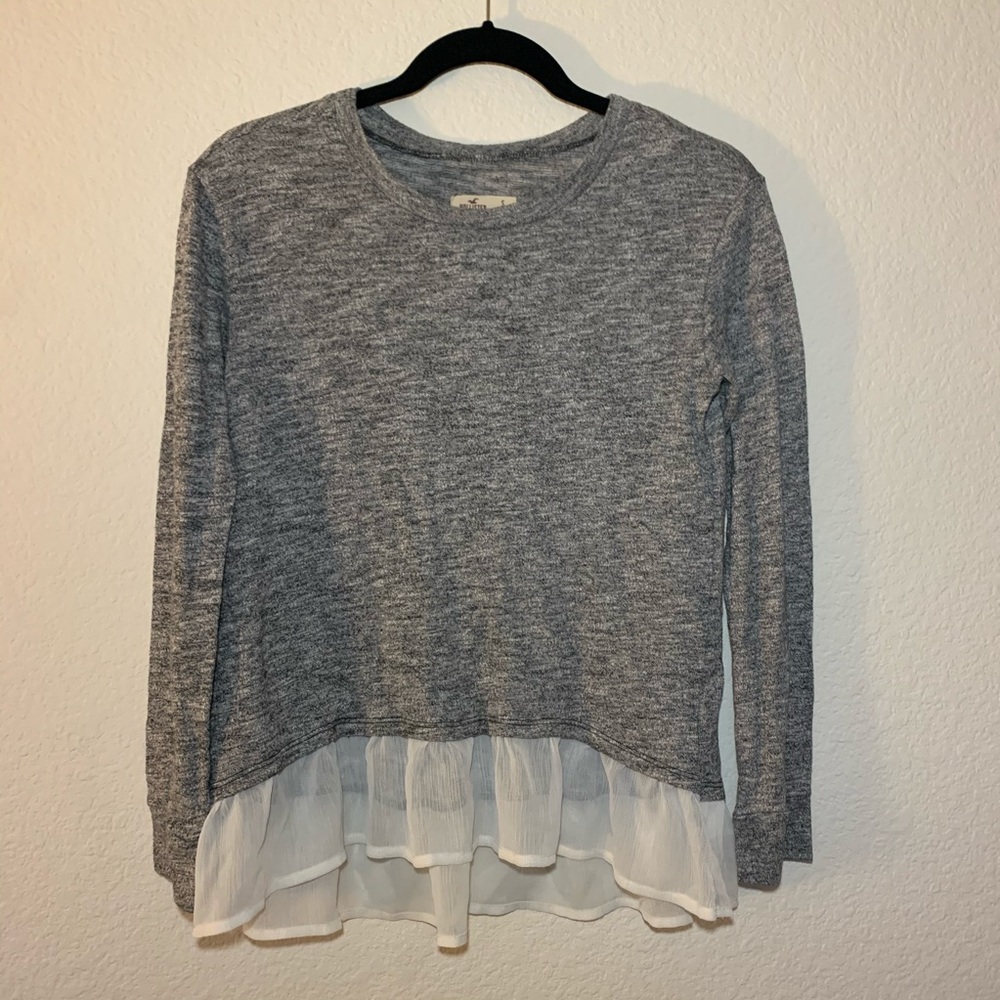 Hollister Grey Knit Long Sleeve With Ruffle